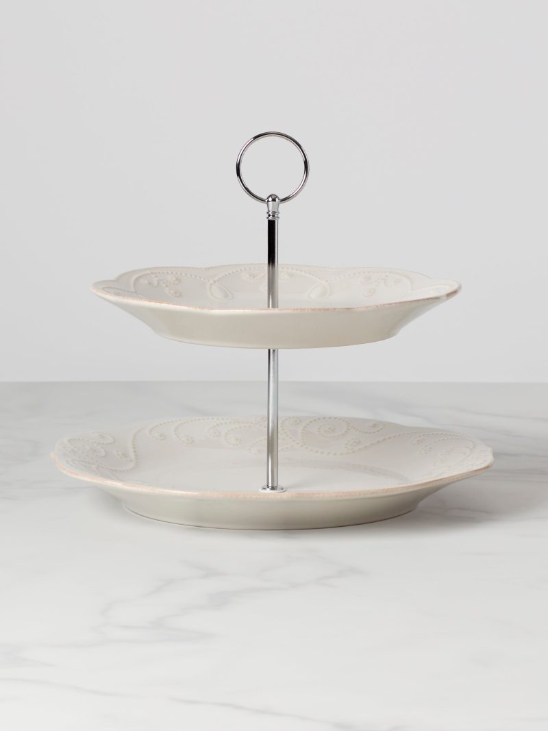 French Perle White 2-Tiered Server